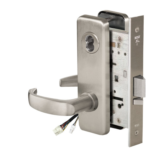 BEST 45HW7WEU14J619RQE Fail Secure 24V Double Cylinder Electrified Mortise Lock 14 Lever J Escutcheon Request to Exit Satin Nickel