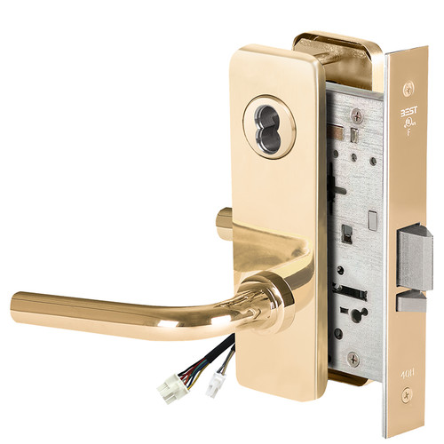 BEST 45HW7WEU12J605RQE12V Fail Secure 12V Double Cylinder Electrified Mortise Lock 12 Lever J Escutcheon Request to Exit Bright Brass