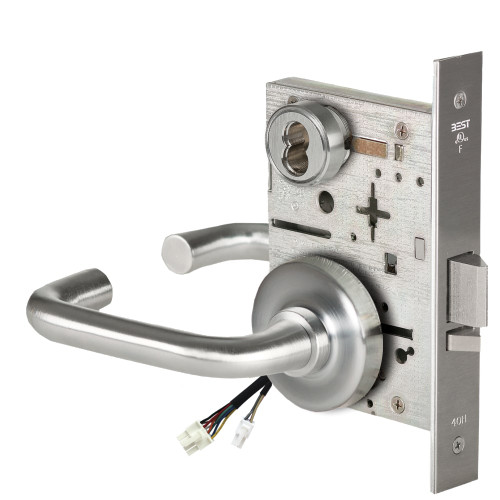BEST 45HW7WEL3R626AMRQE Fail Safe 24V Double Cylinder Electrified Mortise Lock 3 Lever R Rose Request to Exit Satin Chrome Antimicrobial