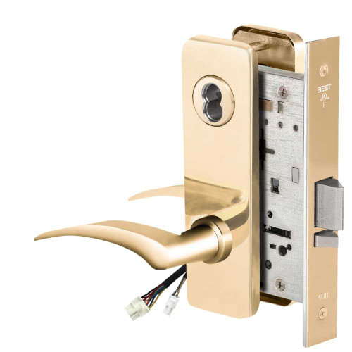 BEST 45HW7WEL17LJ60512V Fail Safe 12V Double Cylinder Electrified Mortise Lock 17 Lever J Escutcheon Left Hand Bright Brass 45HW7WEL17LJ60512V