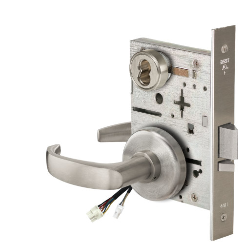 BEST 45HW7WEU14H619 Fail Secure 24V Double Cylinder Electrified Mortise Lock 14 Lever H Rose Satin Nickel