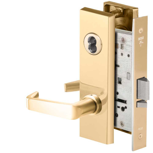BEST 45HW7WEU15M605 Fail Secure 24V Double Cylinder Electrified Mortise Lock 15 Lever M Escutcheon Bright Brass 45HW7WEU15M605