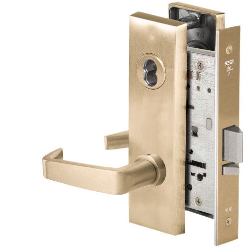 BEST 45HW7WEU15M606RQE12V Fail Secure 12V Double Cylinder Electrified Mortise Lock 15 Lever M Escutcheon Request to Exit Satin Brass