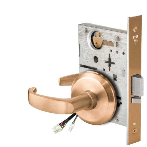 BEST 45HW0NXEU14S612RQE12V Fail Secure 12V No Key Override Electrified Mortise Lock 14 Lever S Rose Request to Exit Satin Bronze 45HW0NXEU14S612RQE12V