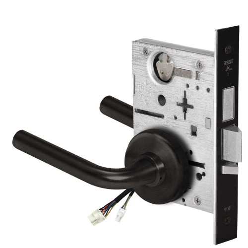 BEST 45HW0LEU12H62212V Fail Secure 12V With Deadbolt No Key Override Electrified Mortise Lock 12 Lever H Rose Flat Black 45HW0LEU12H62212V