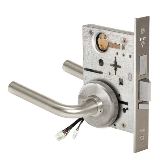 BEST 45HW0LEU12H619RQE Fail Secure 24V With Deadbolt No Key Override Electrified Mortise Lock 12 Lever H Rose Request to Exit Satin Nickel 45HW0LEU12H619RQE
