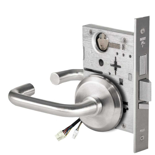 BEST 45HW0LEL3S626AM12V Fail Safe 12V With Deadbolt No Key Override Electrified Mortise Lock 3 Lever S Rose Satin Chrome Antimicrobial 45HW0LEL3S626AM12V