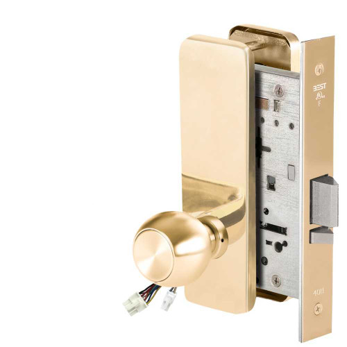 BEST 45HW0NXEU4J605RQE12V Fail Secure 12V No Key Override Electrified Mortise Lock 4 Knob J Escutcheon Request to Exit Bright Brass 45HW0NXEU4J605RQE12V