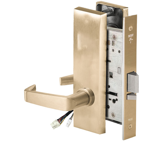 BEST 45HW0NXEU15M606RQE12V Fail Secure 12V No Key Override Electrified Mortise Lock 15 Lever M Escutcheon Request to Exit Satin Brass