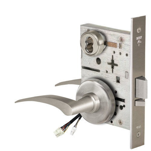 BEST 45HW7WEL17LH61912V Fail Safe 12V Double Cylinder Electrified Mortise Lock 17 Lever H Rose Left Hand Satin Nickel