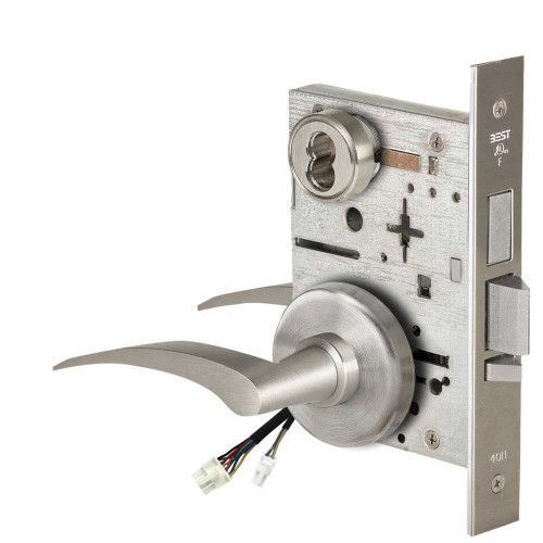 BEST 45HW7TWEL17LH619RQE12V Fail Safe 12V Double Cylinder With Deadbolt Electrified Mortise Lock 17 Lever H Rose Left Hand Request to Exit Satin Nickel 45HW7TWEL17LH619RQE12V