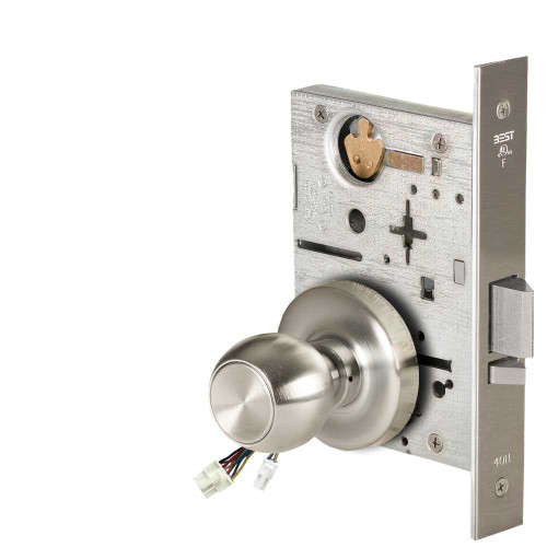 BEST 45HW0NXEU4R619RQE12V Fail Secure 12V No Key Override Electrified Mortise Lock 4 Knob R Rose Request to Exit Satin Nickel 45HW0NXEU4R619RQE12V