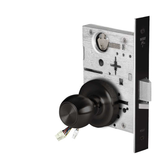 BEST 45HW0NXEU4R622 Fail Secure 24V No Key Override Electrified Mortise Lock 4 Knob R Rose Flat Black 45HW0NXEU4R622