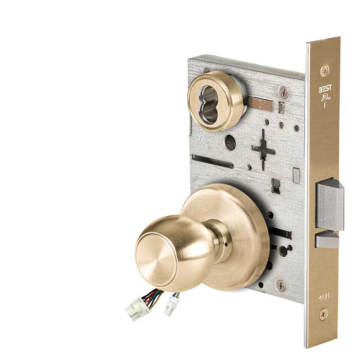 BEST 45HW7DEU4H606RQE12V Fail Secure 12V Electrified Mortise Lock 4 Knob H Rose Request to Exit Satin Brass 45HW7DEU4H606RQE12V