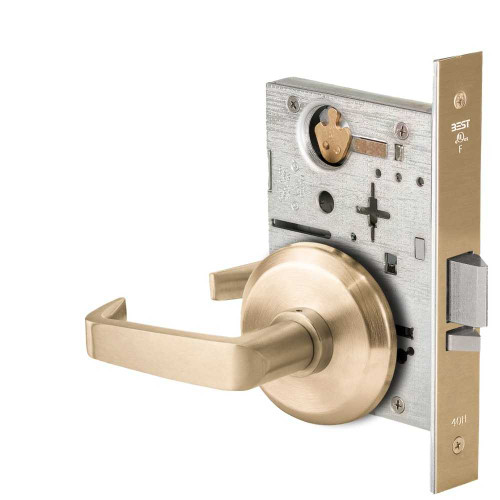 BEST 45HW0NXEU15S606RQE Fail Secure 24V No Key Override Electrified Mortise Lock 15 Lever S Rose Request to Exit Satin Brass 45HW0NXEU15S606RQE