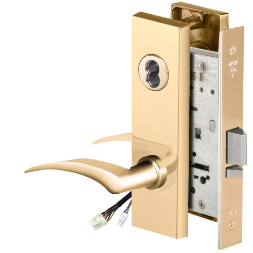 BEST 45HW7DEU17RM605 Fail Secure 24V Electrified Mortise Lock 17 Lever M Escutcheon Right Hand Bright Brass