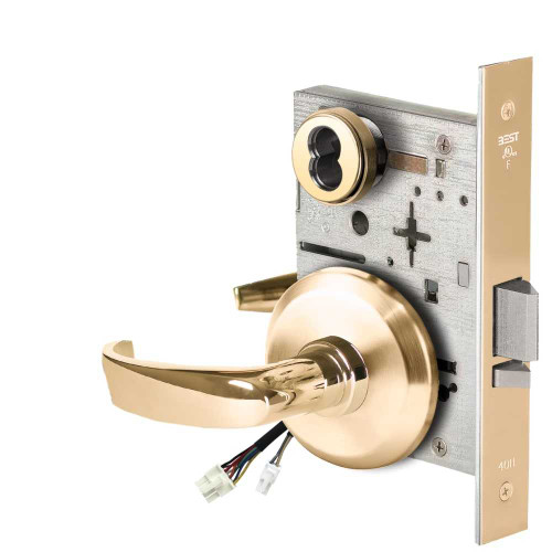BEST 45HW7WEU14S605 Fail Secure 24V Double Cylinder Electrified Mortise Lock 14 Lever S Rose Bright Brass 45HW7WEU14S605