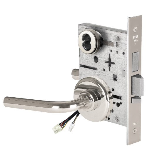 BEST 45HW7TDEL12H625RQE12V Fail Safe 12V With Deadbolt Electrified Mortise Lock 12 Lever H Rose Request to Exit Bright Chrome