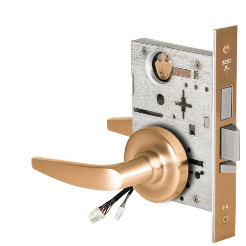BEST 45HW0LEU16R612RQE Fail Secure 24V With Deadbolt No Key Override Electrified Mortise Lock 16 Lever R Rose Request to Exit Satin Bronze 45HW0LEU16R612RQE