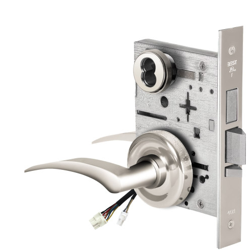 BEST 45HW7TDEU17LR625RQE Fail Secure 24V With Deadbolt Electrified Mortise Lock 17 Lever R Rose Left Hand Request to Exit Bright Chrome
