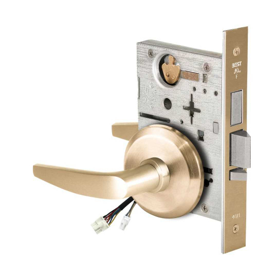 BEST 45HW0LEU16S606 Fail Secure 24V With Deadbolt No Key Override Electrified Mortise Lock 16 Lever S Rose Satin Brass 45HW0LEU16S606