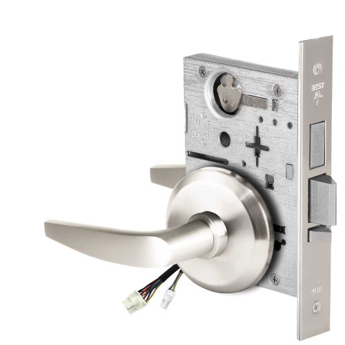 BEST 45HW0LEU16S625RQE Fail Secure 24V With Deadbolt No Key Override Electrified Mortise Lock 16 Lever S Rose Request to Exit Bright Chrome 45HW0LEU16S625RQE