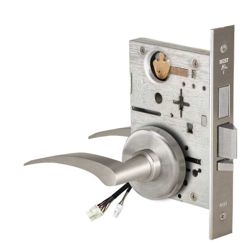 BEST 45HW0LEU17LH619RQE Fail Secure 24V With Deadbolt No Key Override Electrified Mortise Lock 17 Lever H Rose Left Hand Request to Exit Satin Nickel 45HW0LEU17LH619RQE
