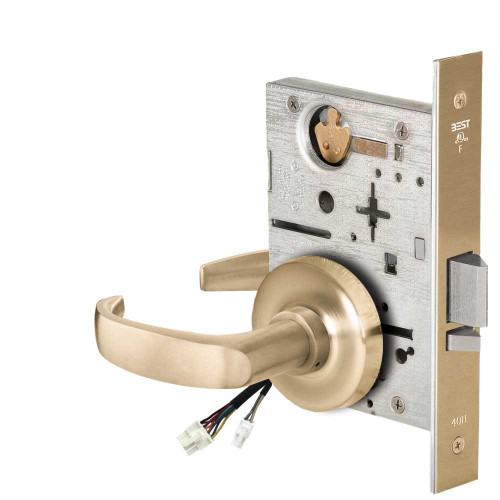 BEST 45HW0NXEU14R606 Fail Secure 24V No Key Override Electrified Mortise Lock 14 Lever R Rose Satin Brass 45HW0NXEU14R606