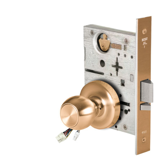 BEST 45HW0NXEU4R612RQE12V Fail Secure 12V No Key Override Electrified Mortise Lock 4 Knob R Rose Request to Exit Satin Bronze