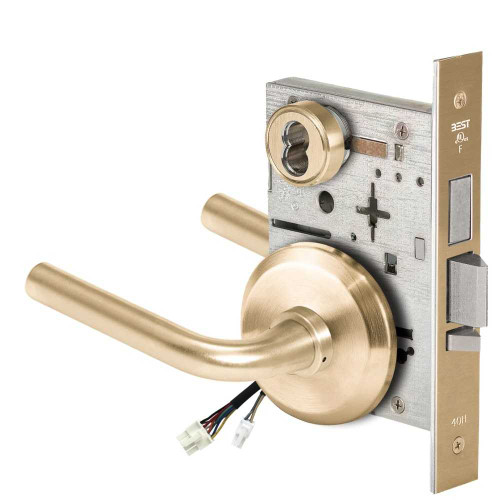 BEST 45HW7TWEL12S606RQE12V Fail Safe 12V Double Cylinder With Deadbolt Electrified Mortise Lock 12 Lever S Rose Request to Exit Satin Brass 45HW7TWEL12S606RQE12V
