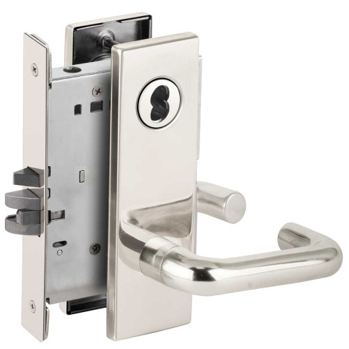 Schlage L9071J 03N 625 Grade 1 Classroom Security Mortise Lock Schlage FSIC Less Core 03 Lever N Escutcheon Bright Chrome Finish Field Reversible L9071J 03N 625