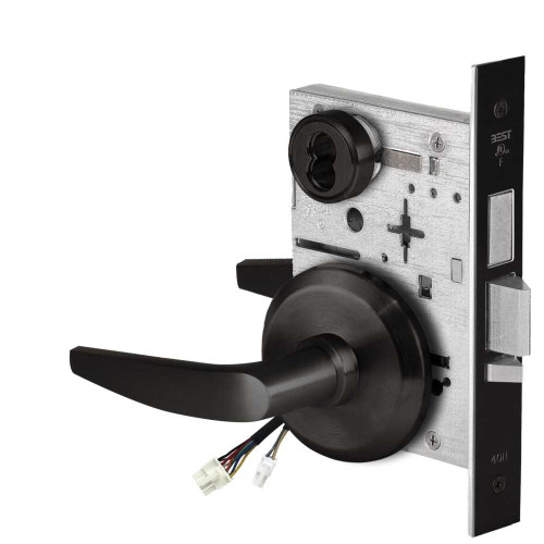 BEST 45HW7TWEU16S622RQE Fail Secure 24V Double Cylinder with Deadbolt Electrified Mortise Lock 16 Lever S Rose Request to Exit Flat Black 45HW7TWEU16S622RQE