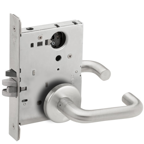 Schlage L9050L 03B 626 Grade 1 Entrance Office Mortise Lock Less Cylinder 03 Lever B Rose Satin Chrome Finish Field Reversible