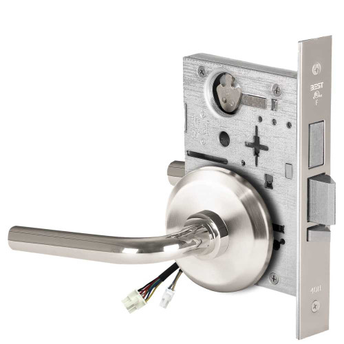 BEST 45HW0LEU12S625RQE Fail Secure 24V With Deadbolt No Key Override Electrified Mortise Lock 12 Lever S Rose Request to Exit Bright Chrome 45HW0LEU12S625RQE