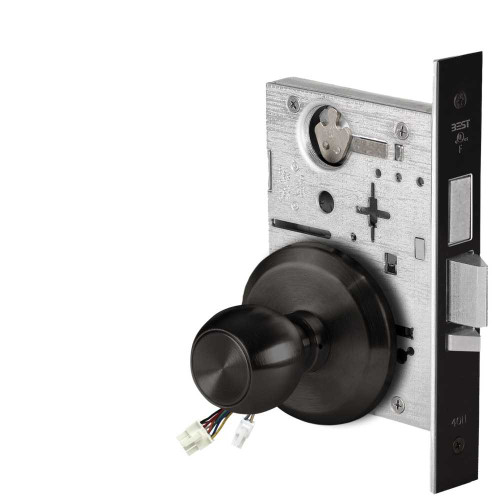 BEST 45HW0LEL4S62212V Fail Safe 12V With Deadbolt No Key Override Electrified Mortise Lock 4 Knob S Rose Flat Black 45HW0LEL4S62212V