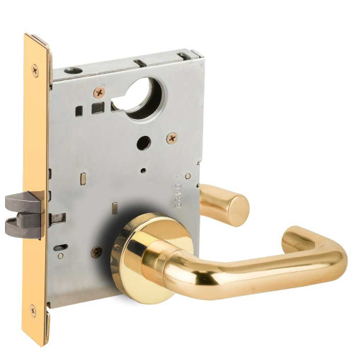 Schlage L9010 03A 605 Grade 1 Passage Latch Mortise Lock 03 Lever A Rose Bright Brass Finish Field Reversible L9010 03A 605