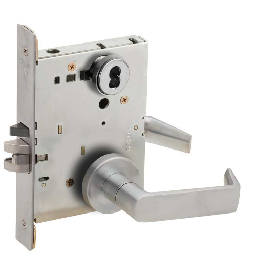 Schlage L9071B 06A 626 Grade 1 Classroom Security Mortise Lock SFIC Prep Less Core 06 Lever A Rose Satin Chrome Finish Field Reversible L9071B 06A 626