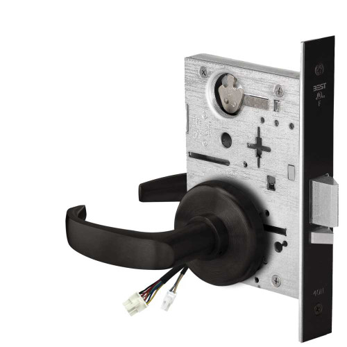 BEST 45HW0NXEU14H622RQE Fail Secure 24V No Key Override Electrified Mortise Lock 14 Lever H Rose Request to Exit Flat Black 45HW0NXEU14H622RQE