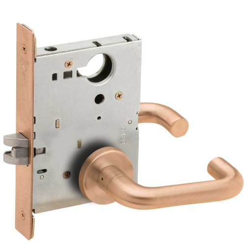 Schlage L9010 03A 612 Grade 1 Mortise Passage Latch Lock Non-Keyed 03 Lever A Rose Satin Bronze Clear Coated Finish Field Reversible L9010 03A 612