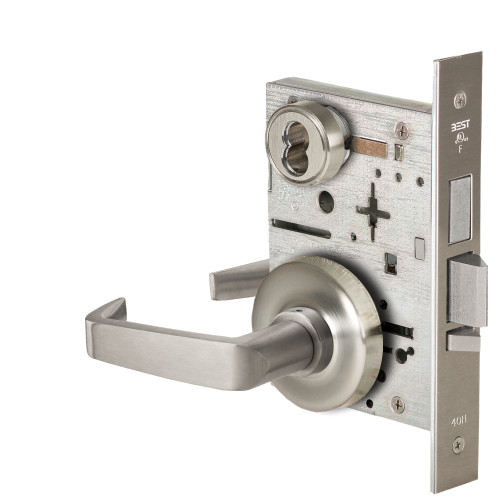 BEST 45HW7TWEU15R619RQE12V Fail Secure 12V Double Cylinder with Deadbolt Electrified Mortise Lock 15 Lever R Rose Request to Exit Satin Nickel