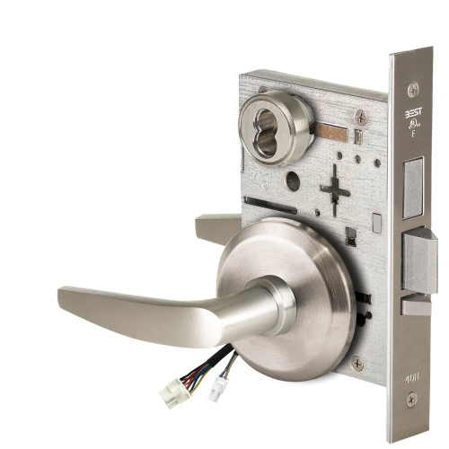BEST 45HW7TWEU16S619RQE12V Fail Secure 12V Double Cylinder with Deadbolt Electrified Mortise Lock 16 Lever S Rose Request to Exit Satin Nickel