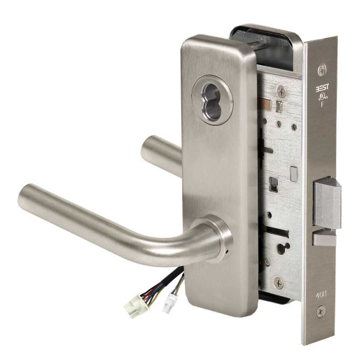 BEST 45HW7DEL12J619RQE Fail Safe 24V Electrified Mortise Lock 12 Lever J Escutcheon Request to Exit Satin Nickel 45HW7DEL12J619RQE
