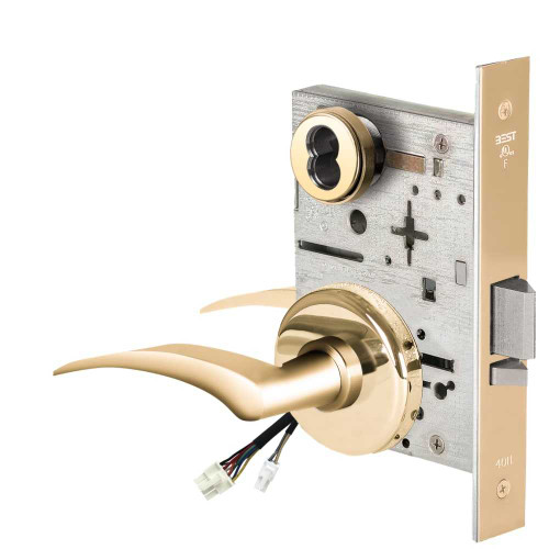 BEST 45HW7WEL17LH605 Fail Safe 24V Double Cylinder Electrified Mortise Lock 17 Lever H Rose Left Hand Bright Brass 45HW7WEL17LH605