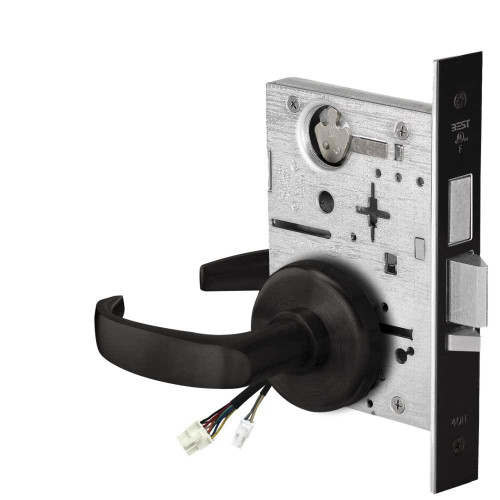 BEST 45HW0LEU14H622RQE12V Fail Secure 12V With Deadbolt No Key Override Electrified Mortise Lock 14 Lever H Rose Request to Exit Flat Black 45HW0LEU14H622RQE12V