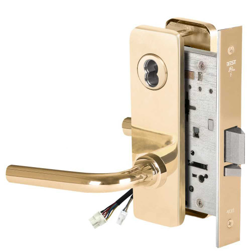 BEST 45HW7DEL12J605RQE12V Fail Safe 12V Electrified Mortise Lock 12 Lever J Escutcheon Request to Exit Bright Brass 45HW7DEL12J605RQE12V