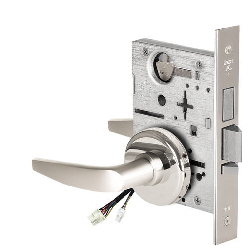 BEST 45HW0LEU16H625RQE12V Fail Secure 12V With Deadbolt No Key Override Electrified Mortise Lock 16 Lever H Rose Request to Exit Bright Chrome