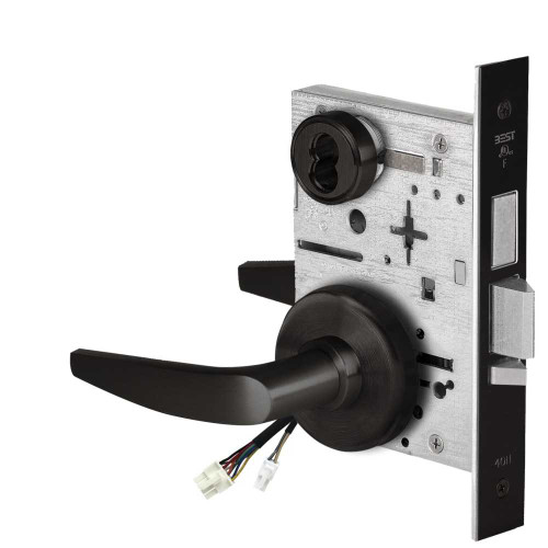 BEST 45HW0LEU16H622RQE12V Fail Secure 12V With Deadbolt No Key Override Electrified Mortise Lock 16 Lever H Rose Request to Exit Flat Black 45HW0LEU16H622RQE12V