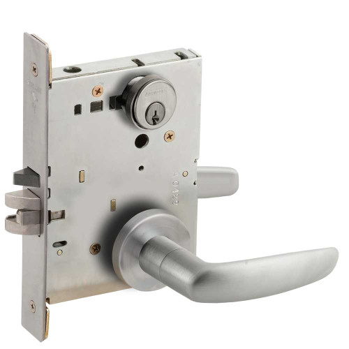Schlage L9070P 07A 626 Grade 1 Classroom Mortise Lock Conventional Cylinder S123 Keyway 07 Lever A Rose Satin Chrome Finish Field Reversible L9070P 07A 626