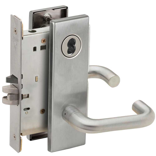 Schlage L9071J 03N 626 Grade 1 Classroom Security Mortise Lock Schlage FSIC Less Core 03 Lever N Escutcheon Satin Chrome Finish Field Reversible L9071J 03N 626