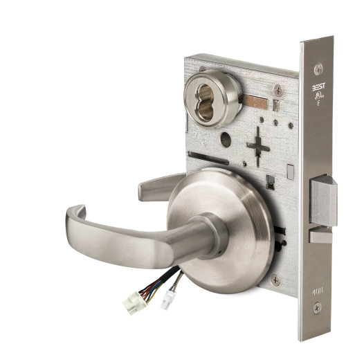 BEST 45HW7WEU14S619RQE12V Fail Secure 12V Double Cylinder Electrified Mortise Lock 14 Lever S Rose Request to Exit Satin Nickel